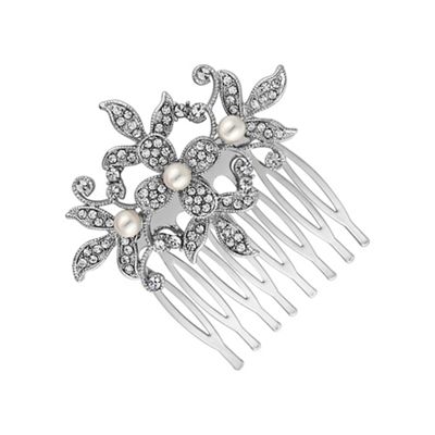 Pearl and crystal flower small hair comb